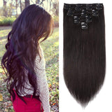 22Inch Black Human Hair Clip in Hair Extensions Brazilian Straight Human Hair Double Weft Grade 8A 100% Real Human Thick Hair Clip on Extensions 8pcs/Lot 120g (22inch #1Jet Black)