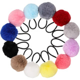 24 Pieces Pom Ball Elastic Hair Ties Cute Pompom Hair Bands pom pom hair tie Colorful Ponytail Holders for Girl Women