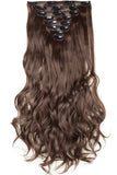 Clip in Full Head Hair Extensions 8 pieces/set Synthetic Fibre Natural Long Thick Hair Pieces Hairpiece Standard Weft Hair Extension for Women Lady Girls - 24 inch Curly medium brown