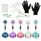 BodyJ4You 20PC Professional Piercing Kit Stainless Steel 14G Created-Opal Belly Navel Piercing Ring
