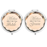 2 Pack,Wedding Keepsake Gift,1 Mother of the Bride makeup mirror 1 Mother of The Groom makeup mirror,Crystal Pocket Compact Makeup Mirrorï¼Engraved Present (champagne)