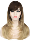 Kalyss 24” Ombre Blonde Synthetic Hair Wigs with Hair Bangs for Women Natural Looking Layered Middle Parting Heat Resistant Synthetic Wigs