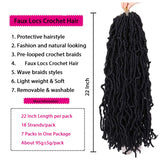 22 Inch Wavy Faux Locs Crochet Hair 7 Packs Curly Goddess Locs Twist Braids Pre-Looped Faux Locs African Roots Dreadlocs Synthetic Hair Extension Soft Locs Braiding Hair for Women (18strands/pack;1#)