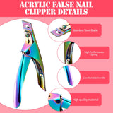 3 Pieces False Nail Clipper Acrylic Nail Tips Cutter Rustproof Stainless Steel Nails Clipper Kit Nail Catcher Trimmer Manicure Tool for Artificial Gel Acrylic Nail (Rainbow Color)