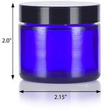 Cobalt Blue Glass Straight Sided Jar - 2 oz (12 Pack) + Spatulas and Labels