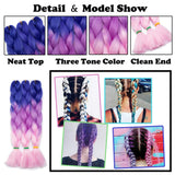 24 Inch Ombre Jumbo Braiding Hair Extensions Jumbo Braid Hair Ombre Long Jumbo Braids For Box Twist Braid Crochet Hair High Temperature Fiber 3 Tone Colored (5 Bundles, Black to Dark Purple)