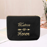 Pack of 10 Multi-Purpose Canvas Makeup Bags Include 1 Bride Bag 1 Maid of Honor Bag 1 Matron of Honor Bag and 7 Bridesmaid Bag Wedding Party Cosmetic Bags Zippered Bridesmaid Proposal Gifts (Black)