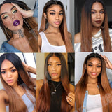 QD-Tizer Ombre Ginger Color Sliky Straight Hair Wigs with Baby Hair Heat Resistant Synthetic Lace Front Wigs for Fashion Women 24 inch