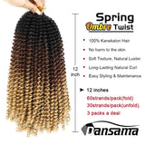 Spring Twist Hair Ombre Colors 3 Packs Synthetic Braiding Hair Extensions 8 inch fashion Crochet Braids (12 inch (Pack of 3), Black plus brown)