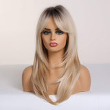 HAIRCUBE Long Layered Synthetic Hair Wigs for Women Blonde with Dark Roots