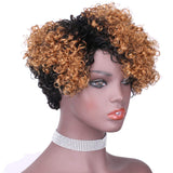 Short Curly Human Hair Wig 8 Inches Black to Golden Ombre Brazilian Virign wigs Women(T1/27#)