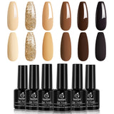 Beetles Gel Nail Polish Set - Roasted Chestnuts Collection 6 Colors Fall Winter Chocolate Brown Gel Polish Kit with Nail Art Liner Brushes