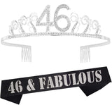 46th Birthday Gifts for Women, 46th Birthday Tiara and Sash, HAPPY 46th Birthday Party Supplies, 46 & FABULOUS Sash and Tiara Birthday Crown for 46th Birthday Party Supplies and Decorations