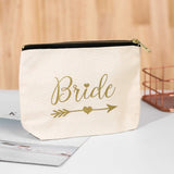 Pack of 10 Multi-Purpose Canvas Makeup Bags Include 1 Bride Bag 1 Maid of Honor Bag 1 Matron of Honor Bag and 7 Bridesmaid Bag Wedding Party Cosmetic Bags Zippered Bridesmaid Proposal Gifts (Black)
