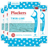 Plackers Twin-Line Dental Floss Picks, 75 Floss Picks Blue 2 Packages 300 Count (Pack of 4)
