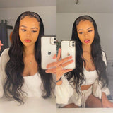 Human Hair Headband Wigs for Black Women Body Wave Headband Wigs Human Hair Machine Made None Lace Front Human Hair Wigs Brazilian Virgin 150% Density Natural Color Headband Wigs Body Wave