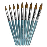Pana USA Acrylic Nail Brush100% Pure Kolinsky Hair New Teal Wood Handle with Silver Ferrule Oval Crimped Shaped Style (Size # 8)