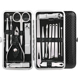 Manicure Pedicure Set Nail Clippers Professional Stainless Steel 16PCS Nail Grooming Kit for Women Men Finger Toe Nail Cutter Tools with Black Leather Travel Case