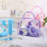 Clear Cosmetic Bag Flower Waterproof Plastic Zipper Bags Portable Travel Toiletry Organizer with Handle