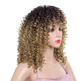 N&T Short Afro Curly Wig with Bangs Heat Ombre Blonde Resistant Wigs for Black Women Heat Resistant Synthetic Fiber Hair (14 inch)