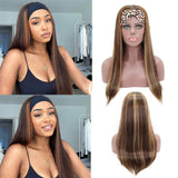 DH Roll over image to zoom in HeadBand Wig Highlight #4/27 Colored Straight Human Hair Wigs for Black Women Glueless None Lace Front Wigs With Headband Attached Ice Silk Headband Half Wig For Beginners 150% Density (20inch)