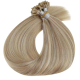 LaaVoo Blonde U Tip Hair Extensions Highlight Human Hair Hot Fusion Pre Bonded U Tips Fusion Hair Extensions Ash Blonde Highlight Light Blonde Keratin Utips Real Hair Extensions Straight 18”/50g/50s