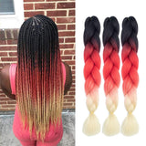 6pc/lot Ombre Braiding Hair Synthetic Braiding Hair Extensions (24inch, black-red-blonde) …