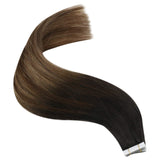 JoYoung Black Ombre Tape in Hair Extensions 20inch Natural Black to Dark Brown with Ash Blonde Ombre Tape in Extensions Human Hair Balayage Tape Extensions 10pcs 25g 20inch