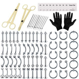 Piercing Kit - Autdor 84Pcs Professional Body Piercing Kit Includes Piercing Jewelry Piercing Needles 14G 16G 18G Piercing Clamp Belly Ring Tongue Tragus Nipple Lip Nose Ring (Silver-84pcs)