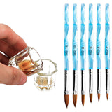 Kalolary 2Pcs Nail Art Dappen Dish with 6Pcs Acrylic Nail Brush Set, Mini Glass nail cup with lid Acrylic UV Gel DIY Brush Nail Crystal Cup Set for Acrylic Powder Liquid Styling Tool (Blue Brush)