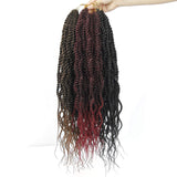 (6Packs)18Inch Wavy Senegalese Twist Crochet Hair Braids Wavy Ends Ombre Synthetic Hair Extension Curly Crochet Twist Braiding Hair(#1B/BUG)