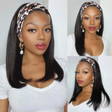 VIVIBABI Headband Wigs Human Hair for Black Women 10A Straight Brazilian Remy Hair Wigs Gluess Full Head Extension Machine Made Headband Scarf Wig 180% Density Natural Color 16 Inch…