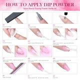 Nail Dip Powder Starter Kit 4 Red GlitterColors(1oz.),Acrylic Dip Powders System for French Nail (Comes with Bond,Base,Activator,Top,Brush Saver,4 Powder Jars + Some Manicure Tools)