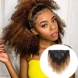 Doren Clip In Human Hair Extensions for Black Women 8Pcs 18Clips 120g Afro Kinky Curly #1B/4/27 Remy Brazilian Hair 14 inch