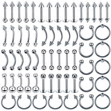 Piercing Kit - Autdor 84Pcs Professional Body Piercing Kit Includes Piercing Jewelry Piercing Needles 14G 16G 18G Piercing Clamp Belly Ring Tongue Tragus Nipple Lip Nose Ring (Silver-84pcs)