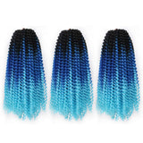 12 Inch Spring Twist Hair 3 Pack Ombre Colors Crochet Braiding Hair Bomb Twist Crochet Braids Kanekalon Synthetic Hair Extensions (Black Sky Blue)