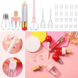 34 Pieces Mini Refillable Lip Gloss Tube Novelty Pencil Shaped Lip Gloss Bottle Ice Cream Shaped Lip Balm Tube Lollipop Shaped Empty Tube Light Bulb Shaped Balm Container with Funnel for Women Girl
