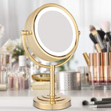 GURUN 8.5-Inch Tabletop Double-Sided LED Lighted Make-up Mirror with 10x Magnification,Gold Finish M2208DJ(8.5in,10x)