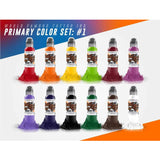 World Famous Primary Color Tattoo Ink Set #1-12 Professional Vegan Tattoo Inks in Convenient Crystal-Flex Bottles - 1 Ounce Each