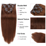 Clip in Hair Extensions Remy Human Hair for Women Straight Full Head Silky Straight Real Remi Human Hair Clip in Extensions Double Weft 100grams 8pieces Medium Brown