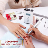 Professional Nail Drill Machine, AZ GOGO 30000RPM Rechanreable Portable Nail Drills for Acrylic Gel Nails - New Upgraded Electric E File With LCD Display
