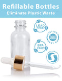 1 oz / 30 ml Clear Glass Boston Round Bottle with Gold Metal and Glass Dropper (24 pack) + Funnel