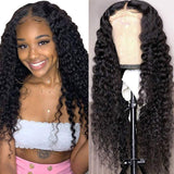 Deep Wave Closure Wig Human Hair 9A Brazilian Virgin Human Hair 4x4 Lace Closure Wigs Pre Plucked With Baby Hair Natural Color for Black Women ( 18Inch )
