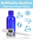 1 oz / 30 ml Cobalt Blue Glass Boston Round Bottle with Silver Metal and Glass Dropper (24 pack) + Funnel