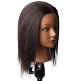 12” Afro Mannequin Head with 100% Human Hair Hairdresser Training Head Female Mannequin African Cosmetology Doll Head Manikin for Hair Styling & Practice with Free Clamp (1B Hair Color)