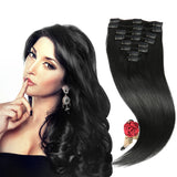 22" Remy Hair Extensions Clip in Human Hair with 18clips 8pcs Soft Smooth Straight feeling for Lady (110g by gross, Jet Black #1)