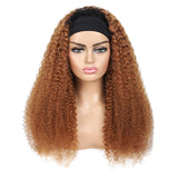 Ombre Human Hair Curly Headband Wig 1 Piece, Dark Brown Afro Kinky Curly Brazilian Hair Two Tone Dark Root with None Lace Front Wigs for Black Women, Blonde Jerry Curl Wigs (16", 1B/30, Curly)
