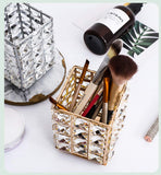 JIARI Makeup Brush Holder Organizer Crystal Cup Comb Brushes Pen Collection Cosmetic Storage (Square Golden)