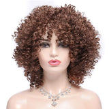 Forfeels Afro Wig with bangs for Black Women Short Kinky Curly Brown Shoulder Length Synthetic Full Wigs for Daily Use with Wig Cap