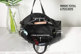 Kiwayo Black Makeup Bag/Cosmetic Bag/Toiletry Bag for Traveling Large Capacity with Handle, Zipper, Multi-Pockets | Purse/Tote Organizer Insert | Portable Handbag Storage Bag Gift with A Bow